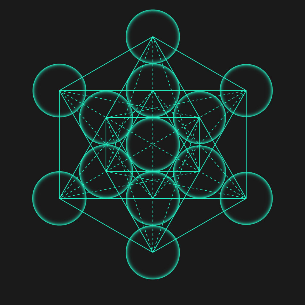 Metatron's Cube. Flower of life. Vector Geometric Symbol isolated. Sacred Geometric Figure named Metatrons Cube. Holy Glyph.